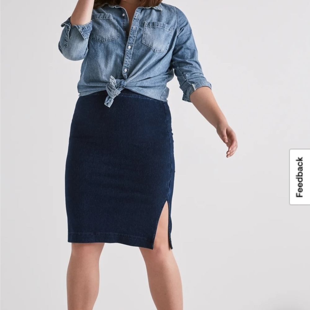 NWT Lucky Brand 7W13877 Dark Knit Denim Pencil Skirt Arbor Blue XL Pull On